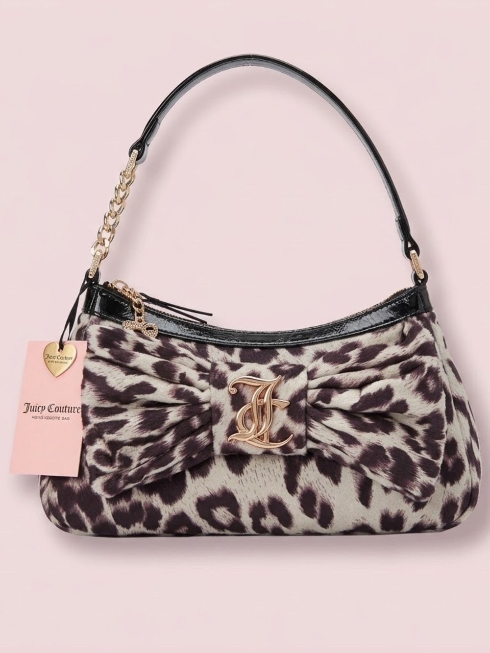 NWT Juicy Couture Leopard-Print Mini Shoulder Bag in Black & Cream